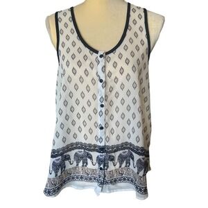Live 4 Truth Boho Elephant Print Tank Top Button-Down Sleeveless Blouse‎ Large